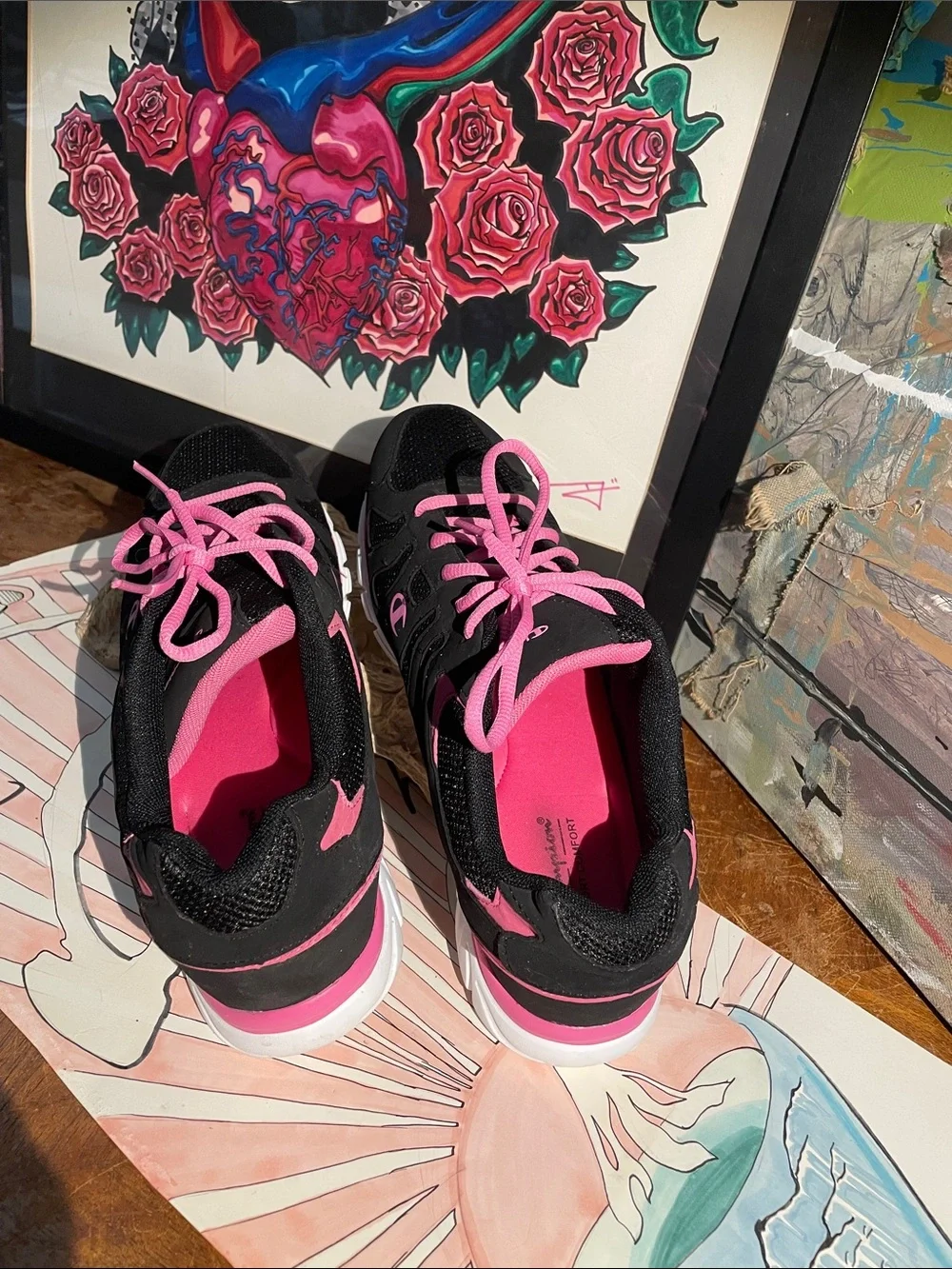 Champion Black and Hot Pink Women's Athletic Sneakers